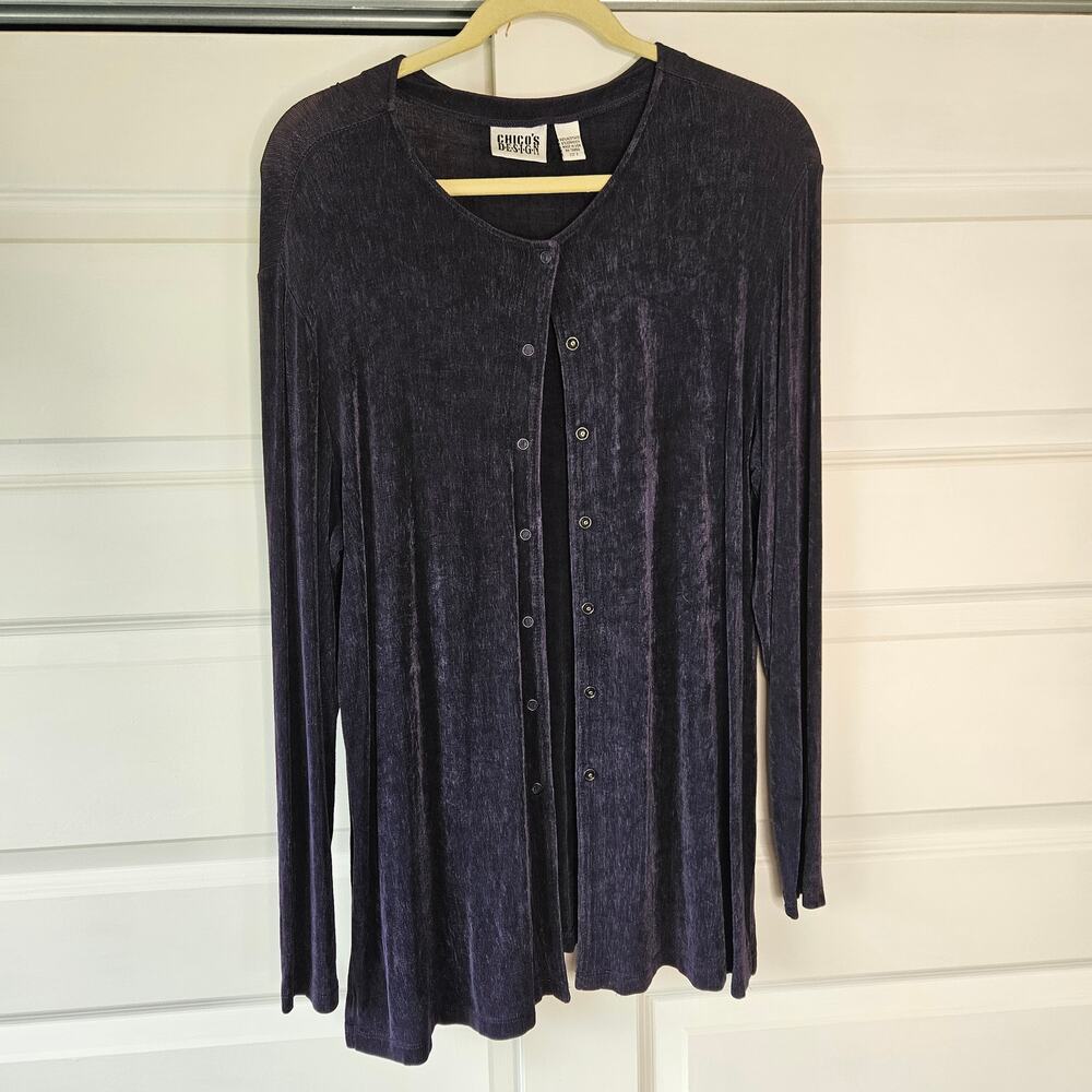 Vintage Chico's Design Purple Slinky Knit Snap-Front Cardigan Top